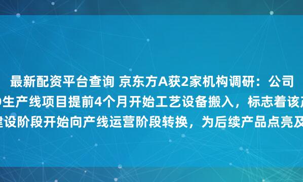 最新配资平台查询 京东方A获2家机构调研：公司成都第8.6代AMOLED生产线项目提前4个月开始工艺设备搬入，标志着该产线由建设阶段开始向产线运营阶段转换，为后续产品点亮及量产交付奠定坚实基础（附调研问答）